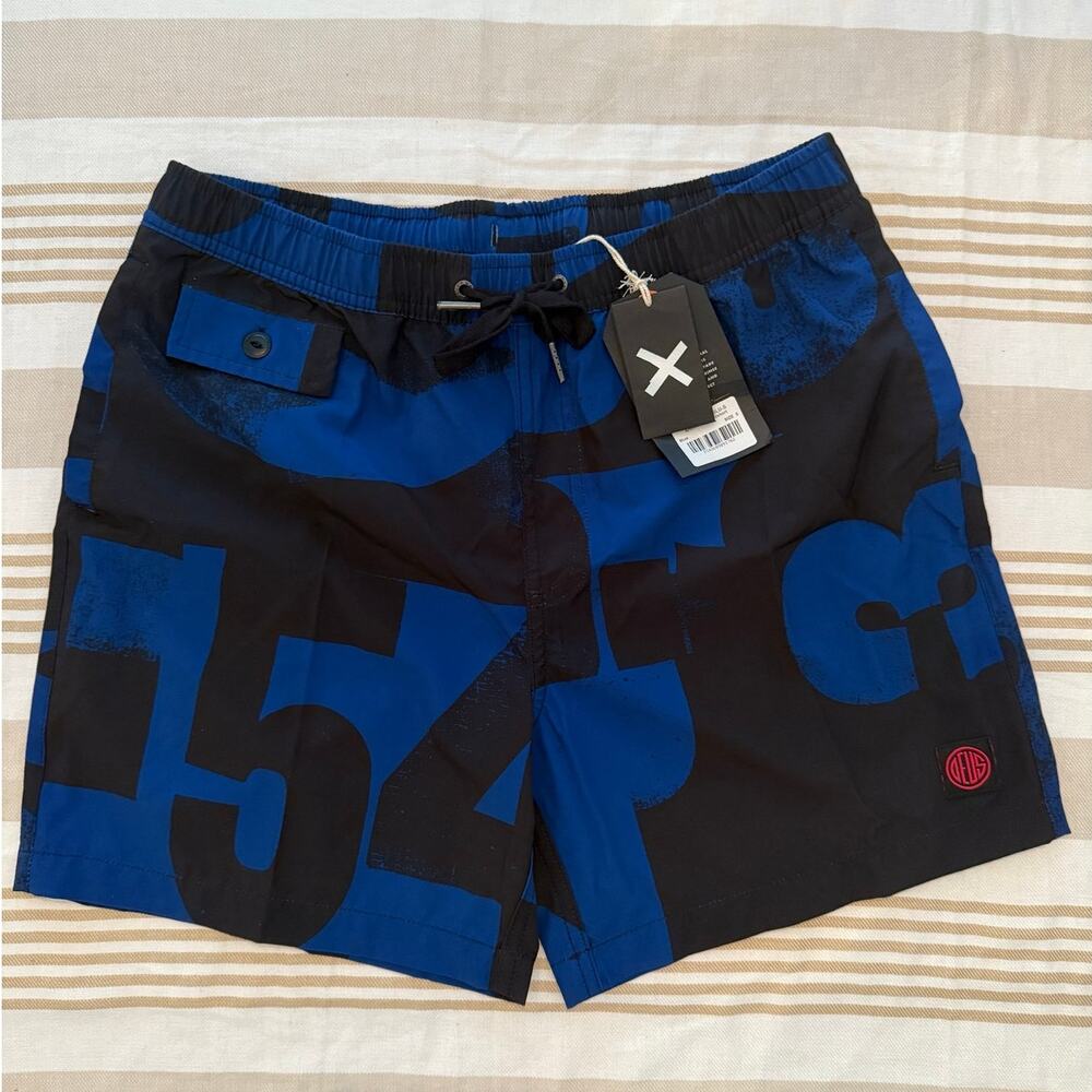 Deus NWT ($88) | men's blue & black Arithmetic board short swim trunks | small